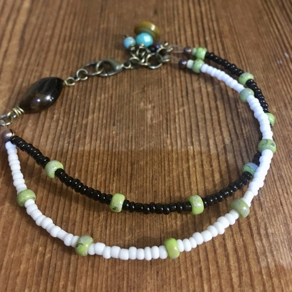 Ladies Black and White,  Tiger's Eye Double Strand Beaded Bracelet,  Handmade - Picture 5 of 5